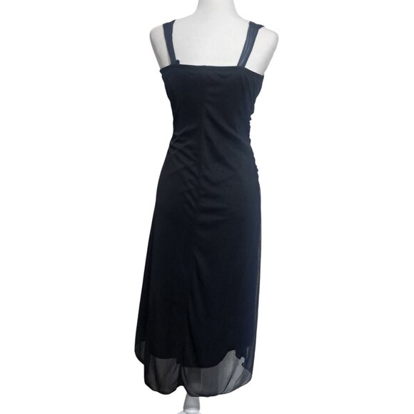 Vintage Trixxi Black Sleeveless Ruched Dress With Rhinestone Ring Strap Detail S - Picture 7 of 12